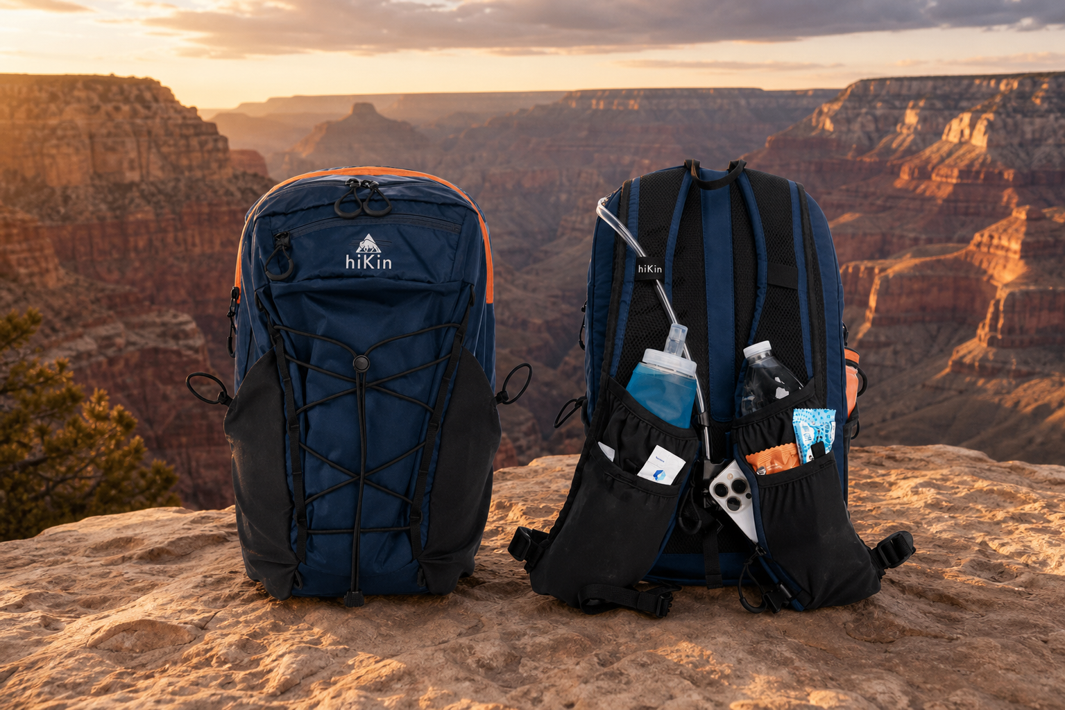 Two hikers descending a Grand Canyon trail